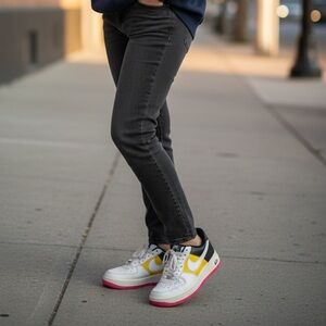 Nike White and Yellow Sneakers with Pink Sole
